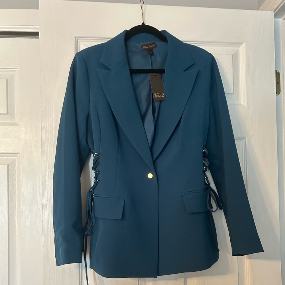 Bold Elements Teal Blazer Single Button Suit Jacket Blazer NWT